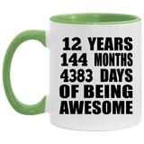 12th Birthday 12 Years 144 Months 4383 Days Of Awesome - 11oz Accent Mug Green
