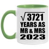 61st Anniversary Square Root of 3721 Years As Mr & Mrs 2023 - 11oz Accent Mug Green