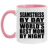 Seamstress By Day World's Best Mom By Night - 11oz Accent Mug Pink