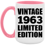 61st Birthday Vintage 1963 Limited Edition - 15oz Accent Mug Pink