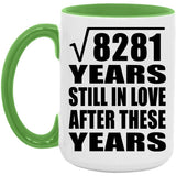 91st Anniversary Square Root of 8281 Years Still In Love - 15oz Accent Mug Green