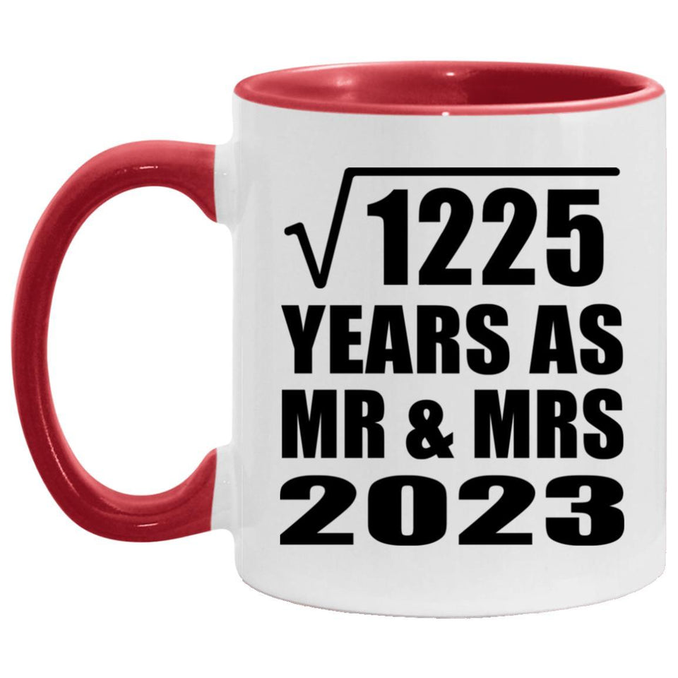 35th Anniversary Square Root of 1225 Years As Mr & Mrs 2023 - 11oz Accent Mug Red