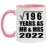 14th Anniversary Square Root of 196 Years As Mr & Mrs 2022 - 11oz Accent Mug Pink