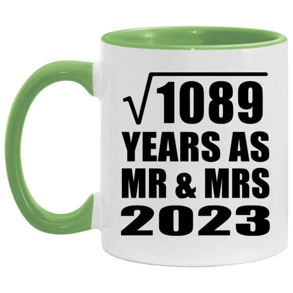 33rd Anniversary Square Root of 1089 Years As Mr & Mrs 2023 - 11oz Accent Mug Green