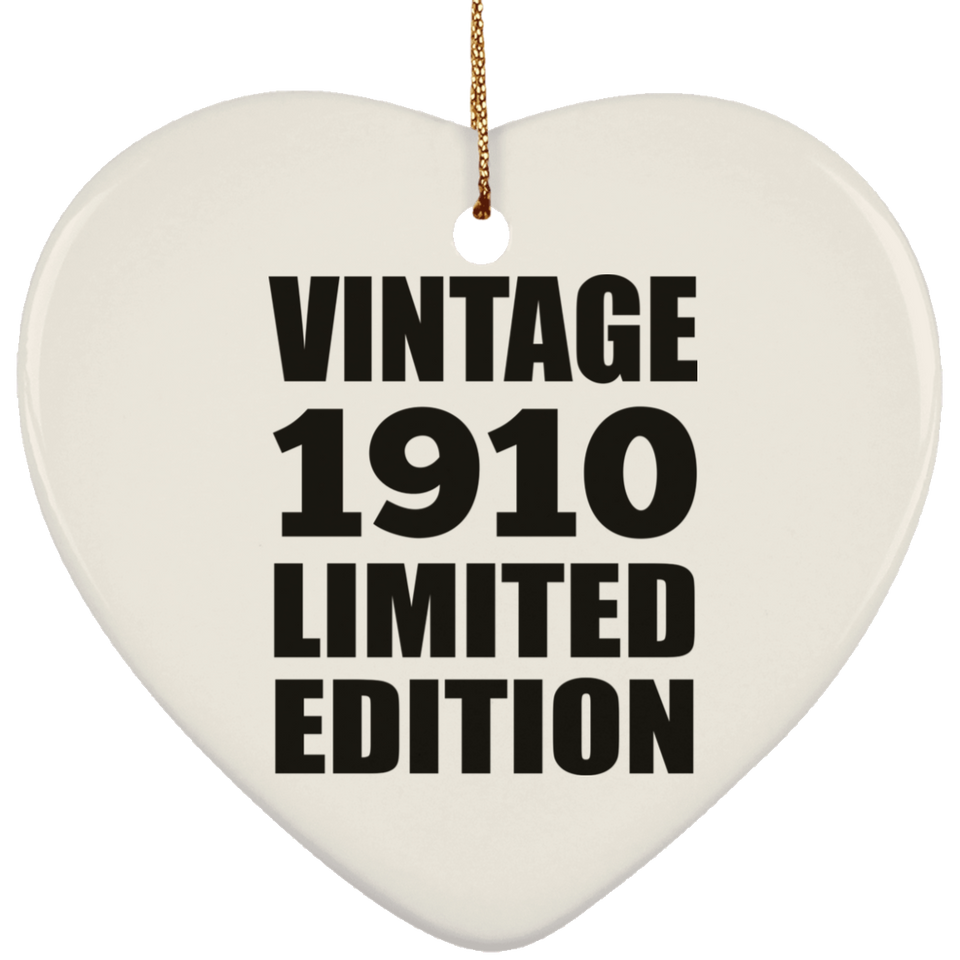114th Birthday Vintage 1910 Limited Edition - Heart Ornament