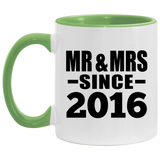 8th Anniversary Mr & Mrs Since 2016 - 11oz Accent Mug Green
