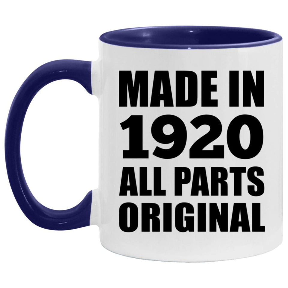 104th Birthday Made in 1920 All Parts Original - 11oz Accent Mug Purple