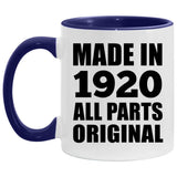 104th Birthday Made in 1920 All Parts Original - 11oz Accent Mug Purple