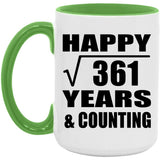Happy 19th Anniversary Square Root of 361 Years & Counting - 15oz Accent Mug Green