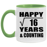 Happy 4th Anniversary Square Root of 16 Years & Counting - 11oz Accent Mug Green