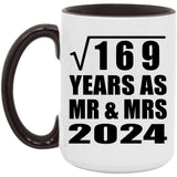 13th Anniversary Square Root of 169 Years As Mr & Mrs 2024 - 15oz Accent Mug Black