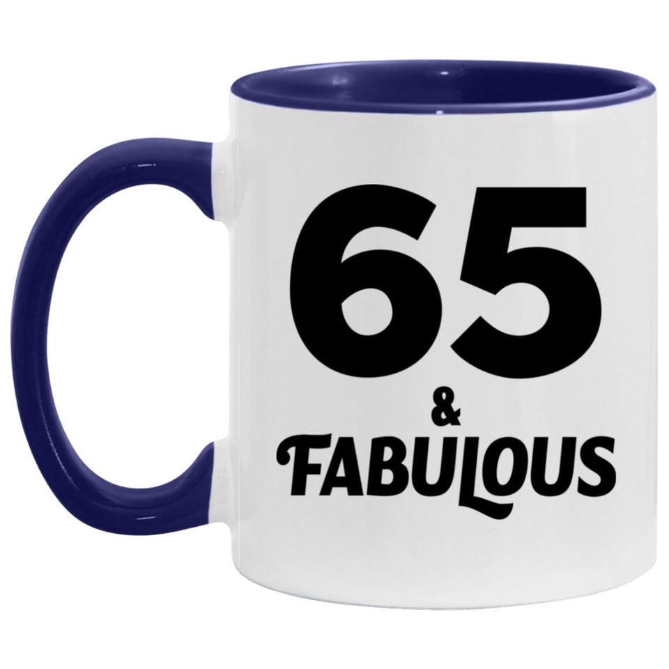 65th Birthday 65 & Fabulous - 11oz Accent Mug Purple