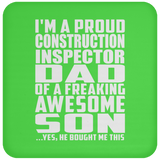 Proud Construction Inspector Dad Of Awesome Son - Drink Coaster