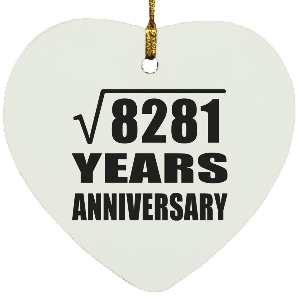 91st Anniversary Square Root of 8281 Years Anniversary - Heart Ornament