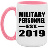 Military Personnel Established EST. 2019 - 15oz Accent Mug Pink
