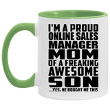 Proud Online Sales Manager Mom Of Awesome Son - 11oz Accent Mug Green