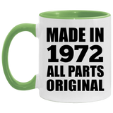 52nd Birthday Made in 1972 All Parts Original - 11oz Accent Mug Green