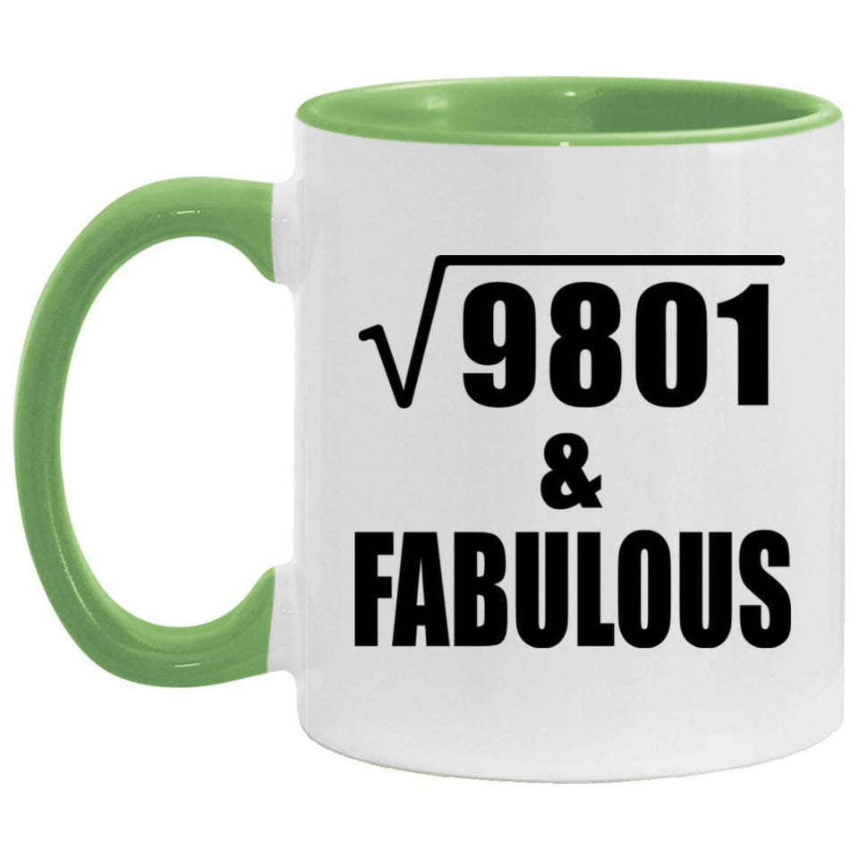 99th Birthday Square Root of 9801 & Fabulous - 11oz Accent Mug Green