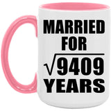 97th Anniversary Married For Square Root of 9409 Years - 15oz Accent Mug Pink