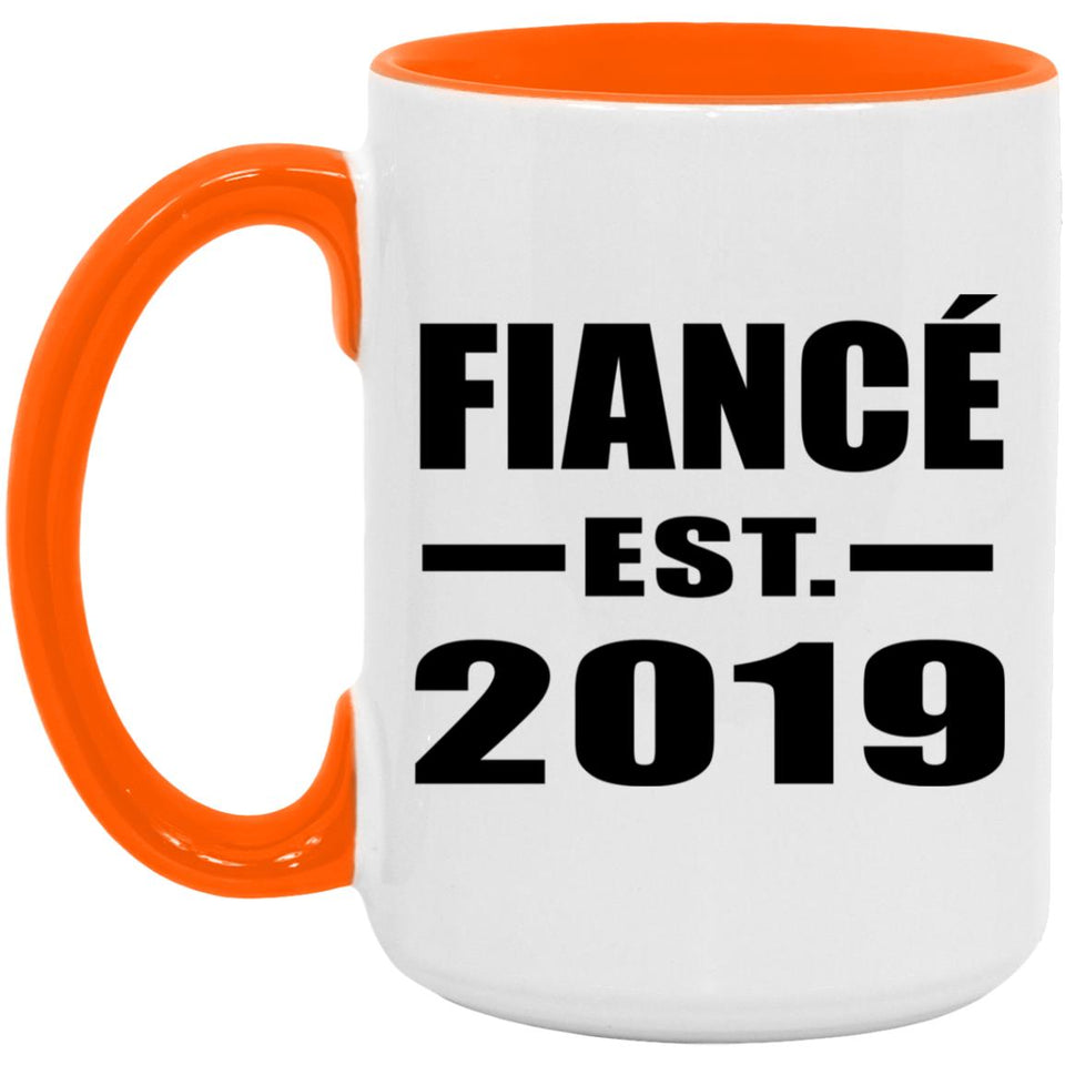 Fiance Established EST. 2019 - 15oz Accent Mug Orange