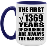 37th Birthday Square Root of 1369 Years of Childhood - 15oz Accent Mug Purple
