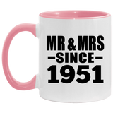 73rd Anniversary Mr & Mrs Since 1951 - 11oz Accent Mug Pink