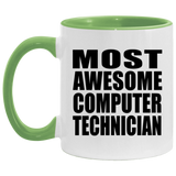Most Awesome Computer Technician - 11oz Accent Mug Green