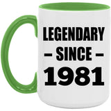 43rd Birthday Legendary Since 1981 - 15oz Accent Mug Green