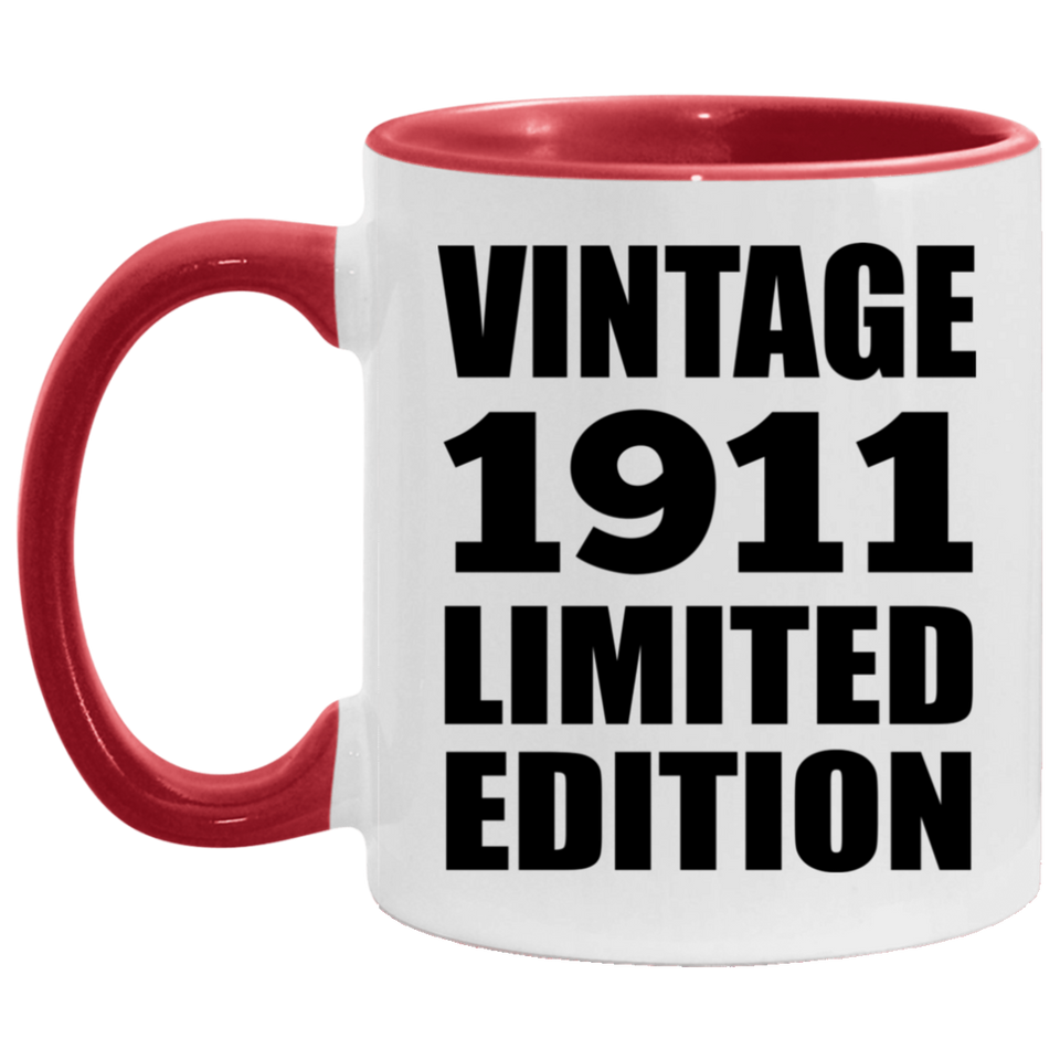 113th Birthday Vintage 1911 Limited Edition - 11oz Accent Mug Red