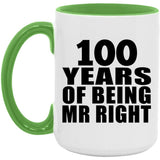 100th Anniversary 100 Years Of Being Mr Right - 15oz Accent Mug Green