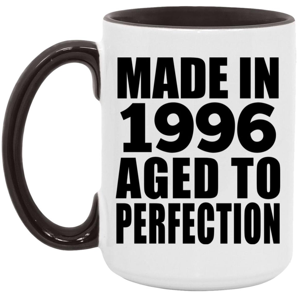 28th Birthday Made In 1996 Aged to Perfection - 15oz Accent Mug Black