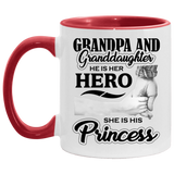 Grandpa & Granddaughter, He is Her Hero, She is His Princess - 11oz Accent Mug Red