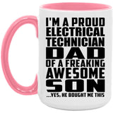 Proud Electrical Technician Dad Of Awesome Son - 15oz Accent Mug Pink