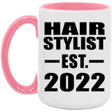 Hair Stylist Established EST. 2022 - 15oz Accent Mug Pink