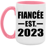 Fiancee Established EST. 2023 - 15oz Accent Mug Pink
