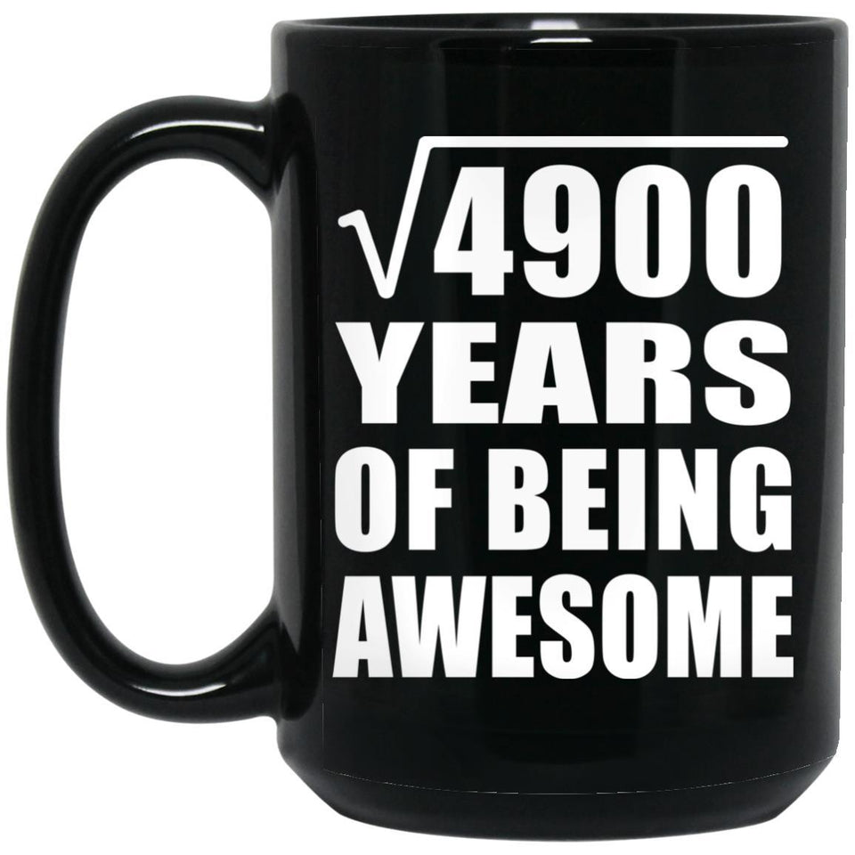70th Birthday Square Root of 4900 Years of Being Awesome - 15oz Coffee Mug Black