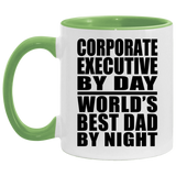 Corporate Executive By Day World's Best Dad By Night - 11oz Accent Mug Green
