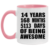 14th Birthday 14 Years 168 Months 5113 Days Of Awesome - 11oz Accent Mug Pink
