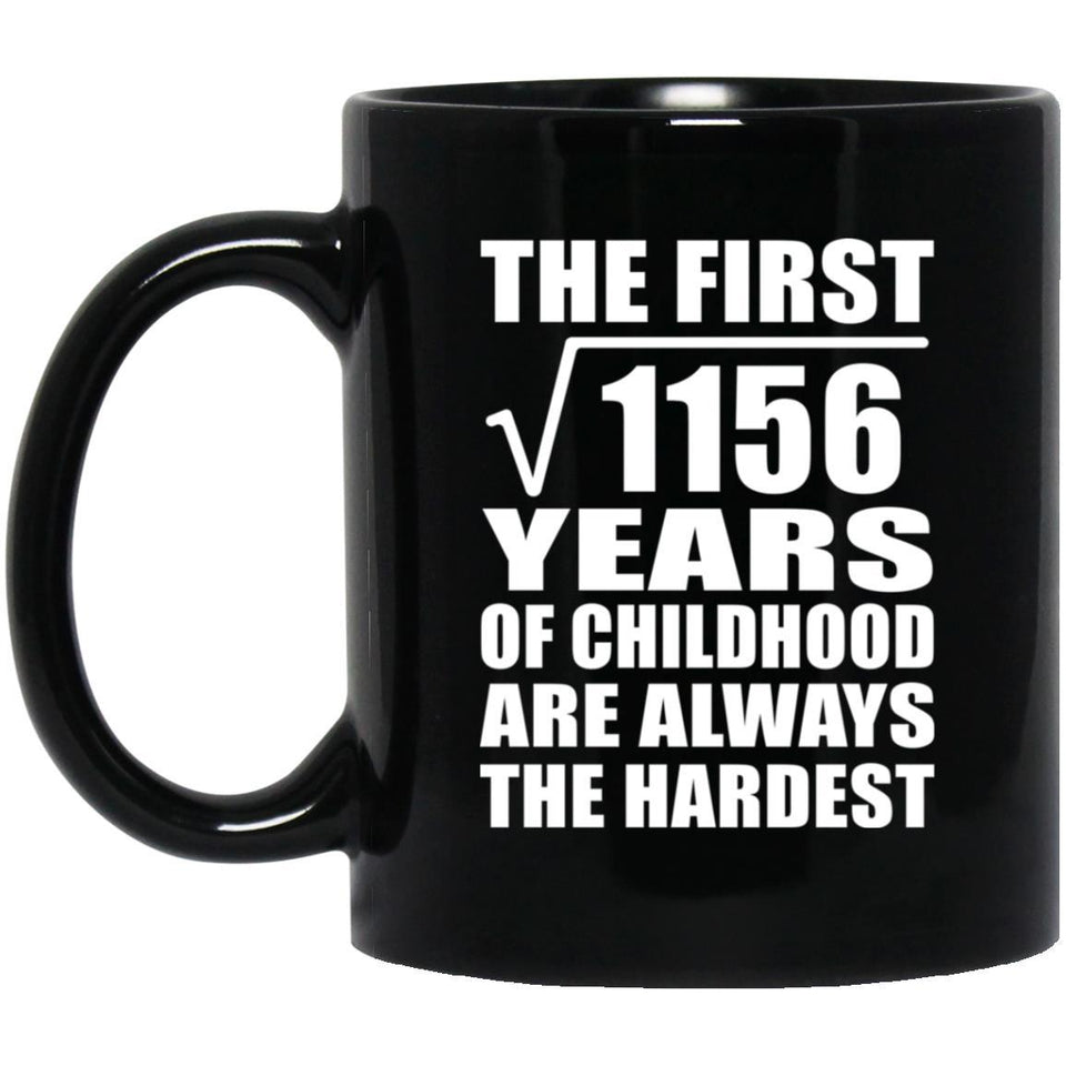 34th Birthday Square Root of 1156 Years of Childhood - 11oz Coffee Mug Black