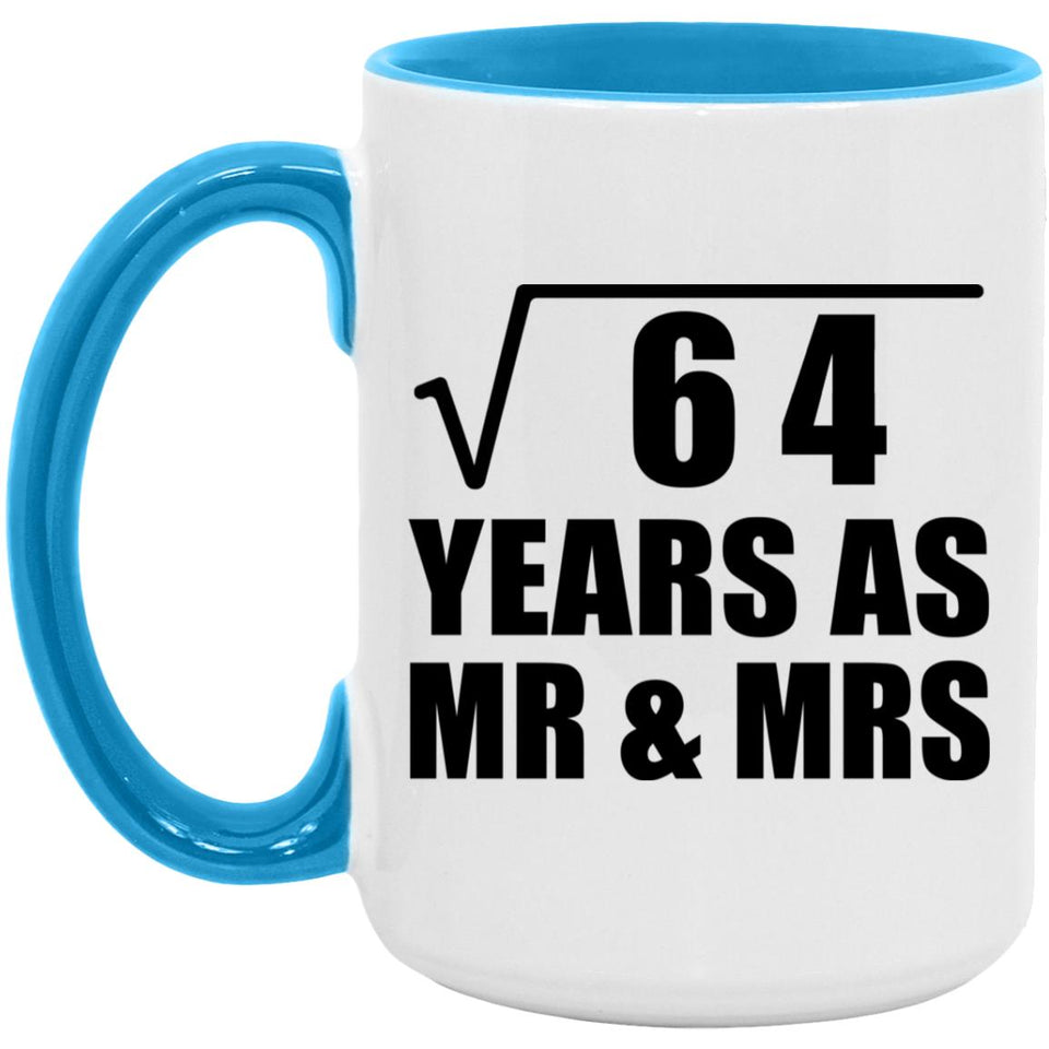 8th Anniversary Square Root of 64 Years As Mr & Mrs - 15oz Accent Mug Blue