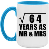 8th Anniversary Square Root of 64 Years As Mr & Mrs - 15oz Accent Mug Blue