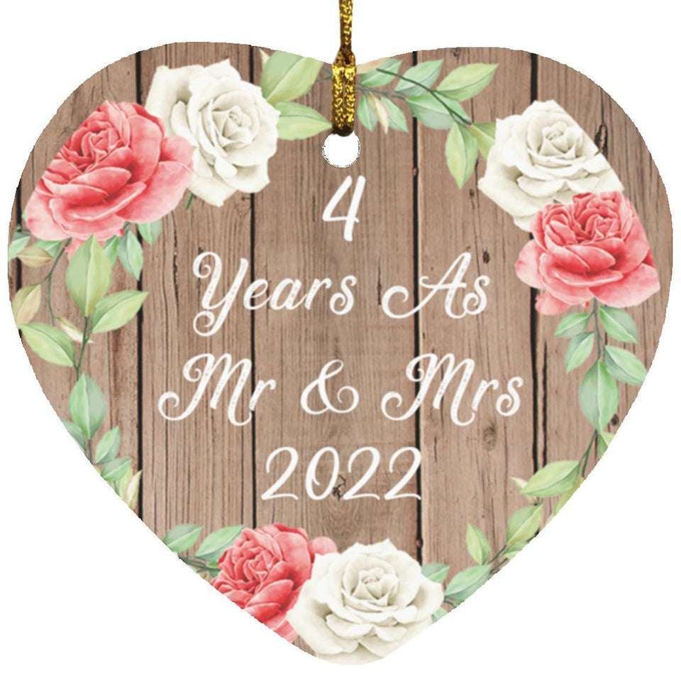 4th Anniversary 4 Years As Mr & Mrs 2022 - Heart Ornament B