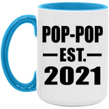 Pop-Pop Established EST. 2021 - 15oz Accent Mug Blue