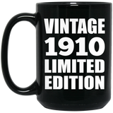 114th Birthday Vintage 1910 Limited Edition - 15oz Coffee Mug Black