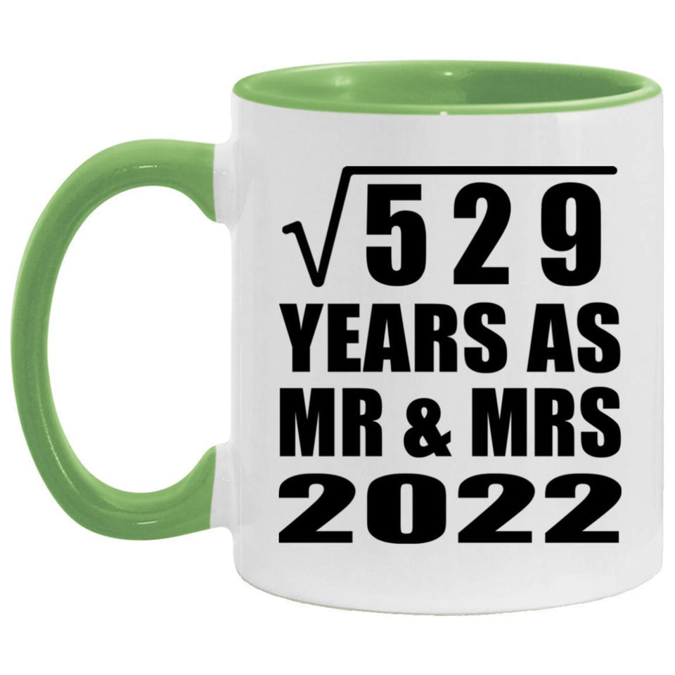 23rd Anniversary Square Root of 529 Years As Mr & Mrs 2022 - 11oz Accent Mug Green