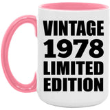 46th Birthday Vintage 1978 Limited Edition - 15oz Accent Mug Pink