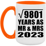 99th Anniversary Square Root of 9801 Years As Mr & Mrs 2023 - 15oz Accent Mug Orange