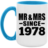46th Anniversary Mr & Mrs Since 1978 - 15oz Accent Mug Blue