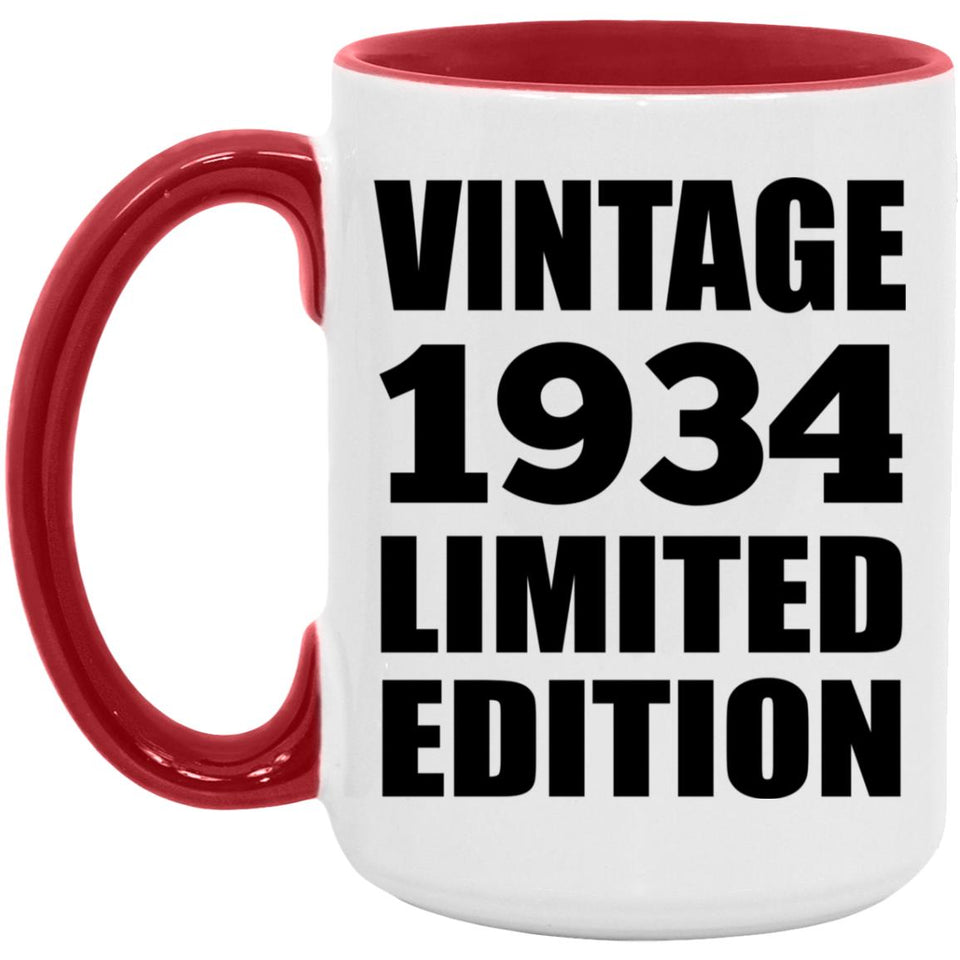 90th Birthday Vintage 1934 Limited Edition - 15oz Accent Mug Red