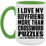 I Love My Boyfriend More Than Crossword Puzzles - 15oz Accent Mug Green